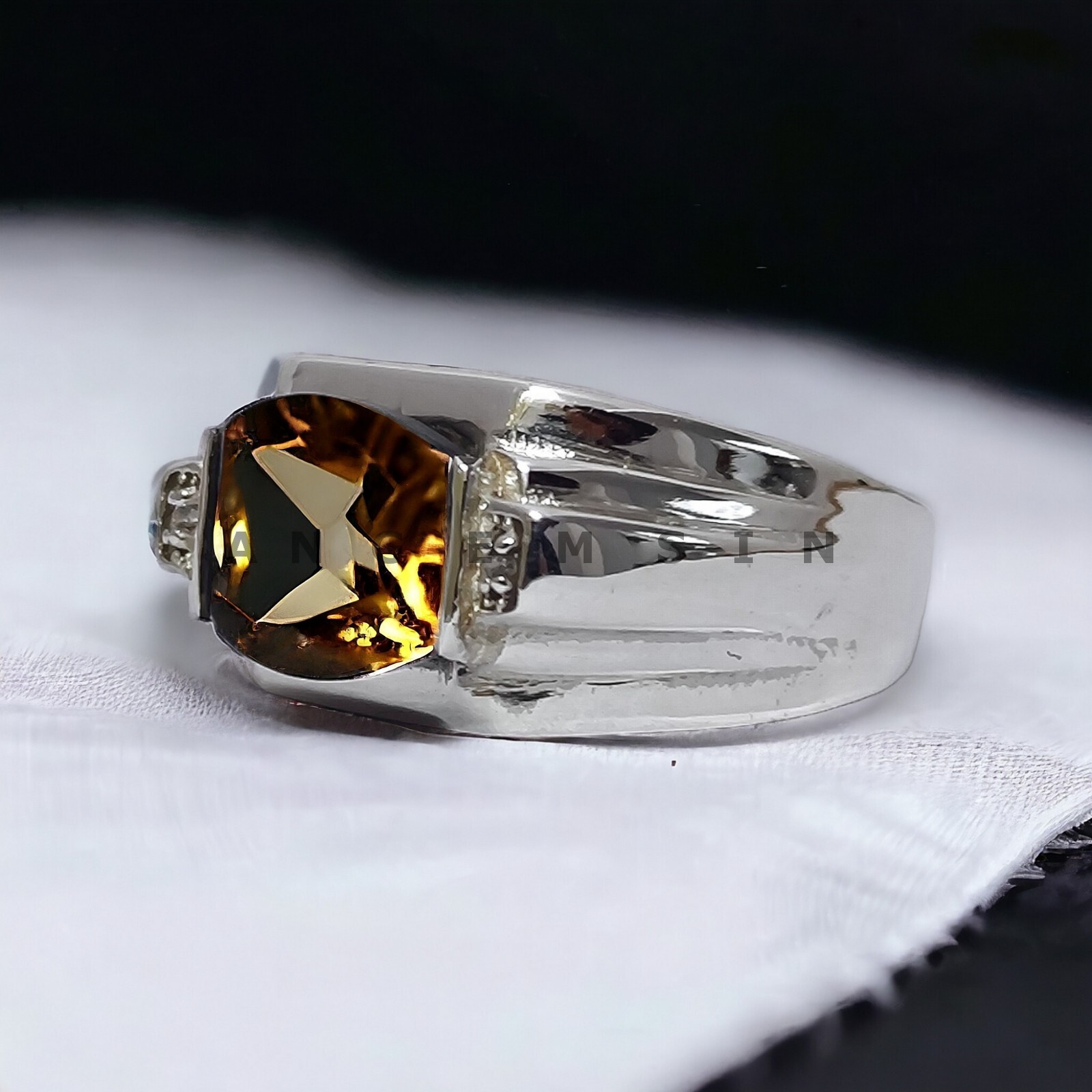 Natural Citrine Gemstone With 925 Sterling Silver Ring For Men's #AL485