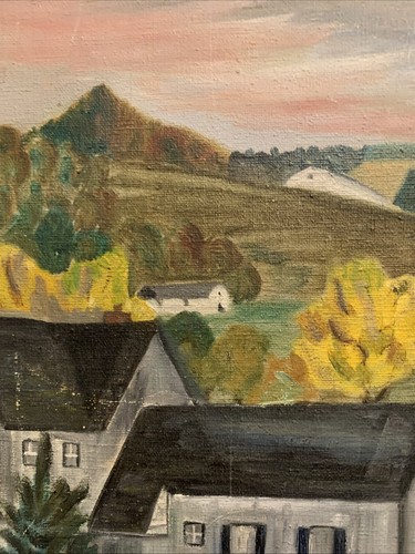 1960 Signed Folk Art Landscape Painting Country Homestead PICKET FENCE Framed - Picture 10 of 12