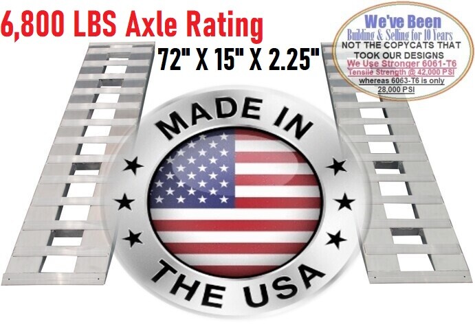 NEW 72" X 15" Aluminum 6,800 LBS Truck Car Auto Trailer Ramps Hook knife foot 6'
