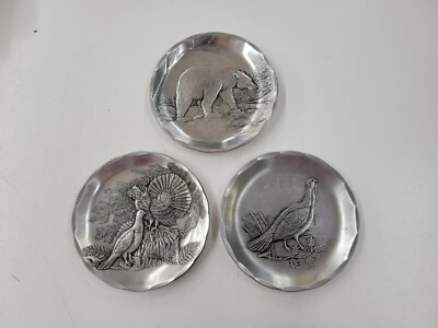 Vintage Lot Of Three Handmade Wendell August Forge Small Animal Plates Coasters 