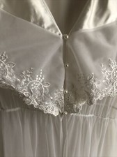 Vintage 70  s Val Mode Sheer Chiffon Short Puffy Sleeves Pearl Buttons Robe Sz S