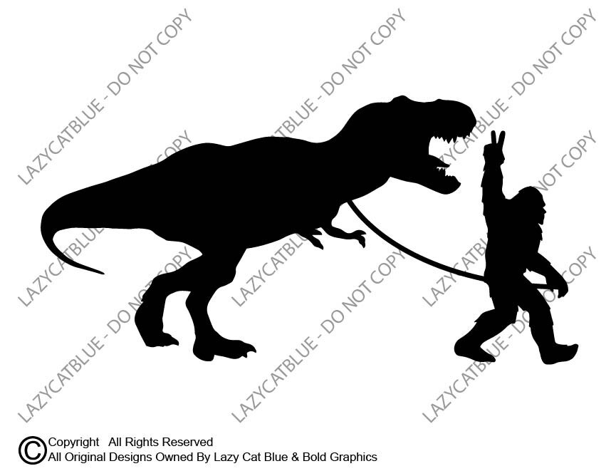 Bigfoot Walking T-Rex Peace Sign Dinosaur Decal Sticker Leash