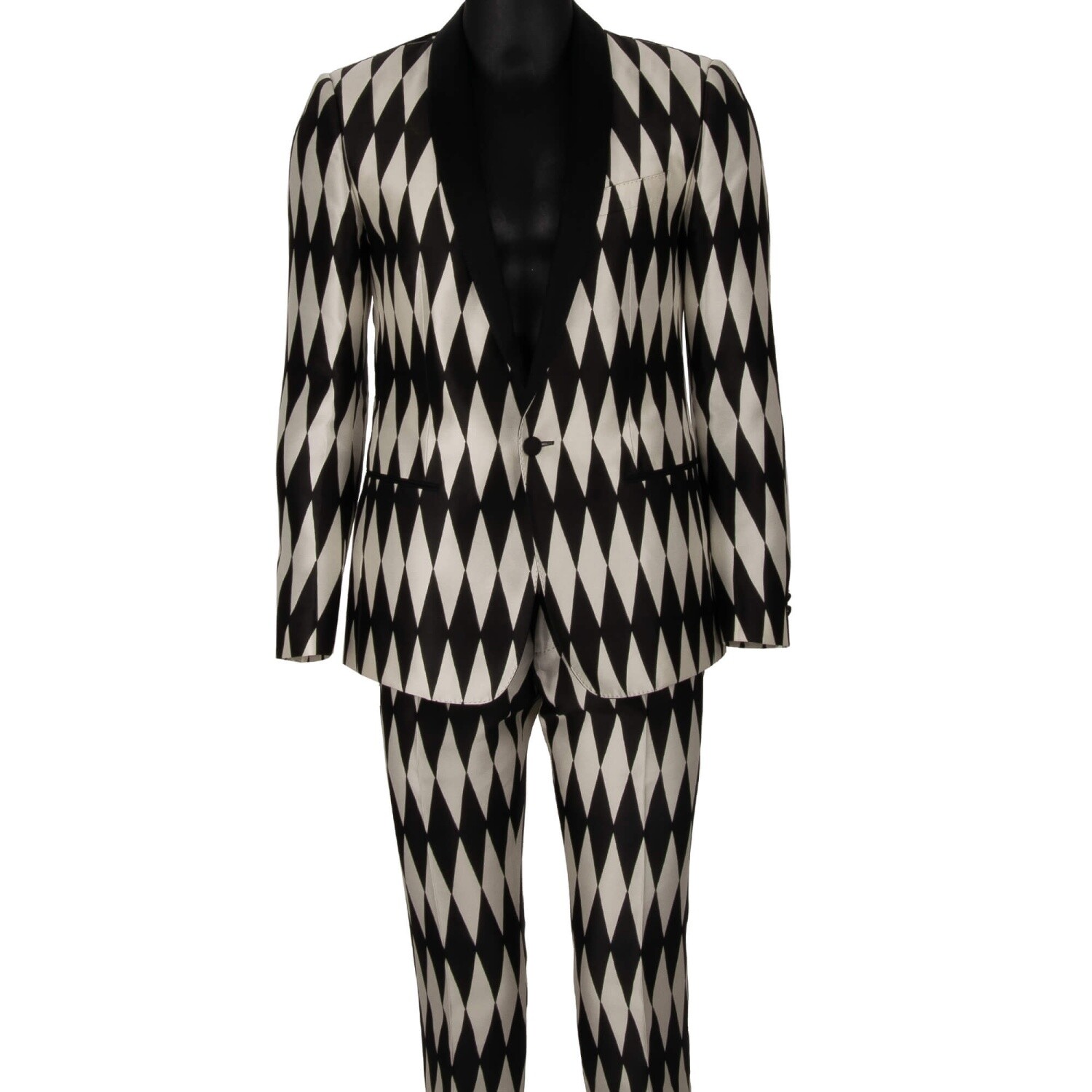 DOLCE & GABBANA MARTINI Silk Tuxedo Blazer Suit Jacket Pants Black White 13776