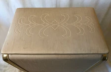 Vintage Cream Laundry Basket Hamper Clothes Wicker Retro Mid Century