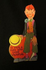 Vintage ART DECO Dapper Boy Valentine card 1940s Carrington POLITICALY Incorrec 