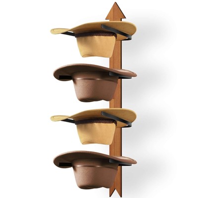 FLUFFYTREE Cowboy Hat Rack, 4 Pieces Wooden Western Rustic Metal Cowboy Hat H...