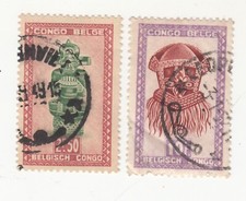 Belgian Congo 1947-48.  Ndoha  Carved Figure, “Buadi-Muadi” Mask. Sc# 246, 253