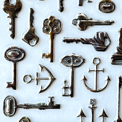 Keys Anchors Dimensional Stickers Vintage Style Scrapbook Junk Journal Collage