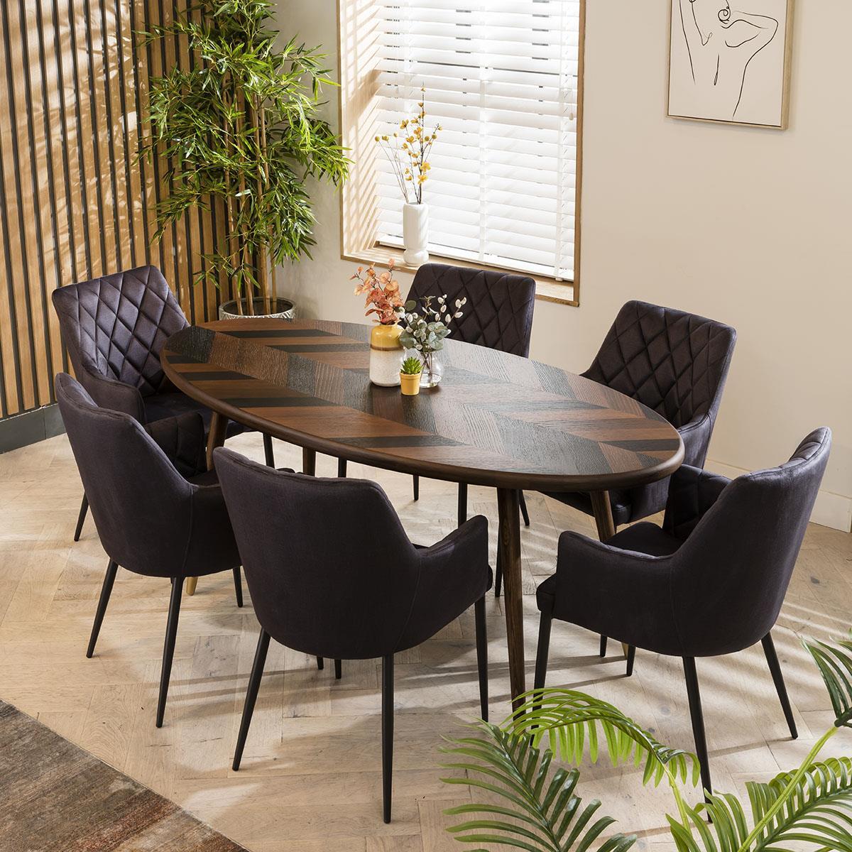 Seater Oval Dining Table And Chair Dining Set Retro Modern Grey