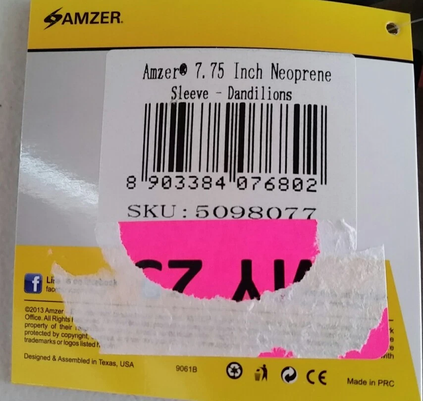 Amzer 7.75-Inch Designer Neoprene Sleeve Pouch for Tablet or Pad Dandelion New - Image 3 of 4