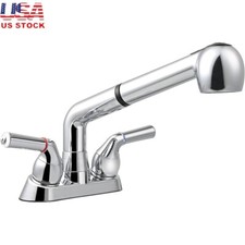 Utility Sink Faucet W/ Pull Out Sprayer Dual Handle Laundry Tub Chrome Finish US