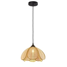 Hand Woven Rattan Chandelier, Boho Pendant Light Medium Wicker Light Fixture