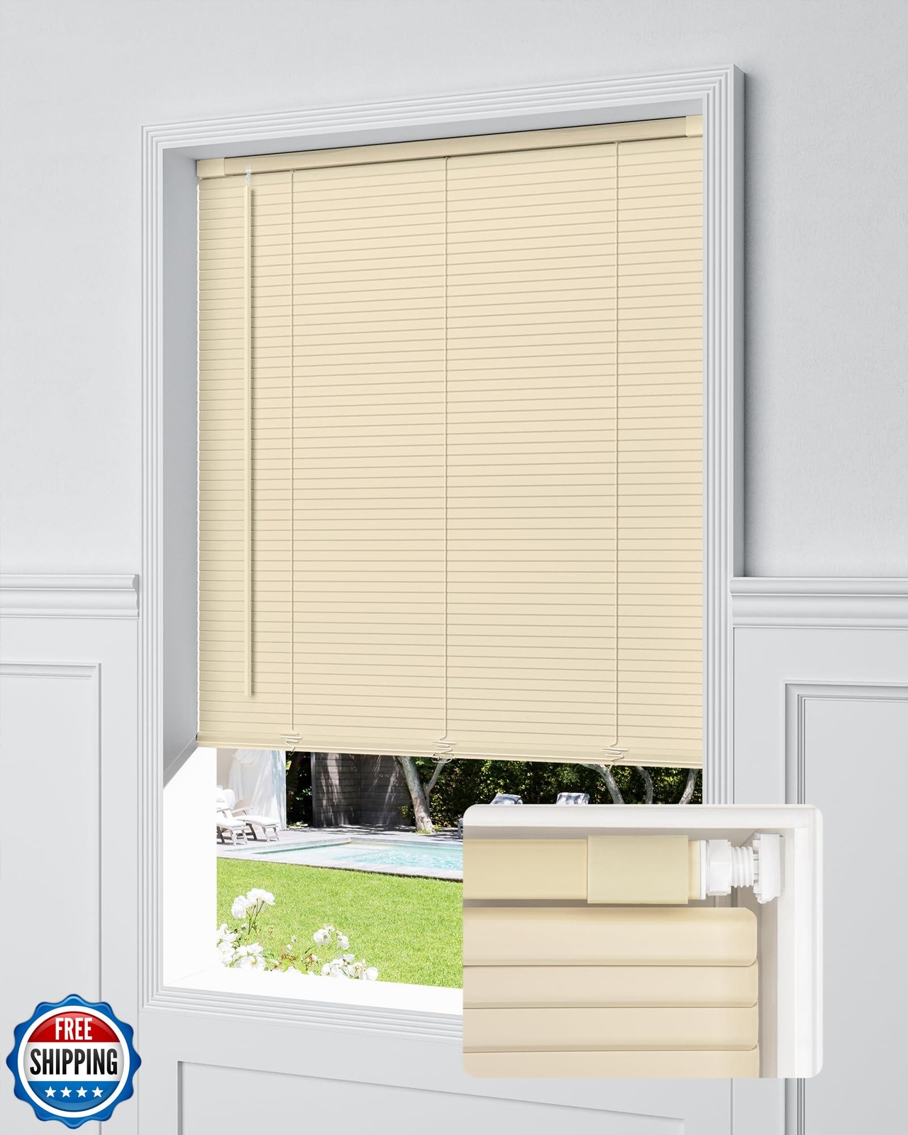 UNISHADES No Tools No Drill Cordless Mini Blinds, 100% Privacy L-Shaped Blade