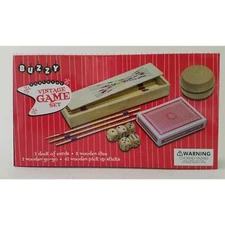 Wooden Vintage Tabletop Game Set, Cards, Dice, Yo Yo, Pick Up Sticks Family Fun