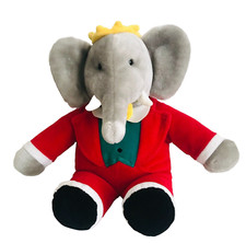Macys Vintage 1988 Gund Babar Elephant Plush Stuffed Animal 14" Red Suit Crown
