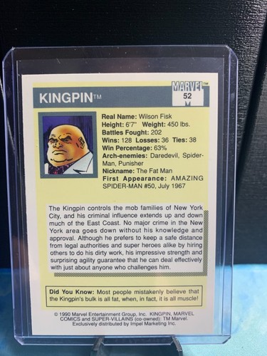 1990 Impel Marvel Universe Series 1 #52 Kingpin - Picture 3 of 4