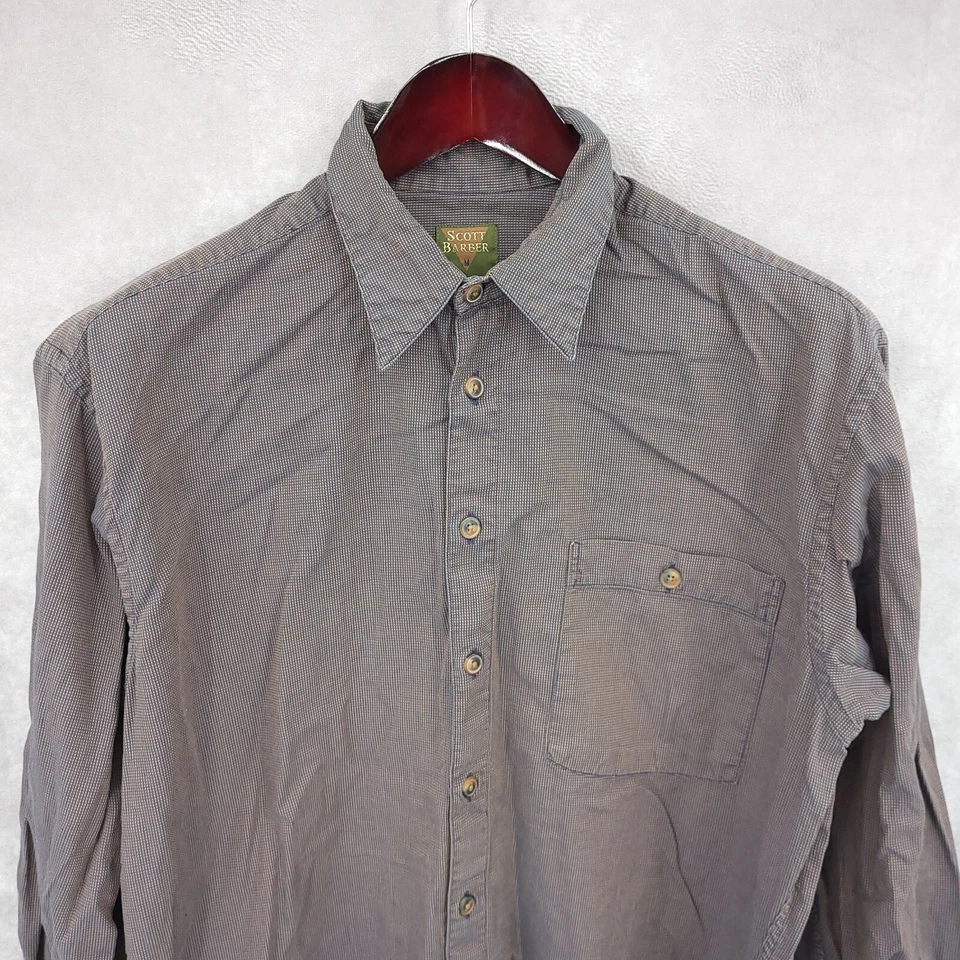 Camisa masculina Scott Barber cinza média com botões manga longa algodão feita nos EUA - Imagem 3 de 4
