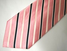 Croft  Barrow Mens Necktie Tie Pink Navy Blue White Striped Gloss Silk 59"6 6 