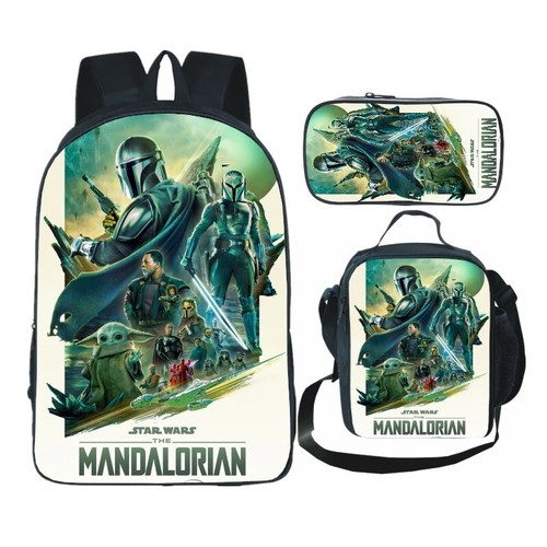 3Pcs/Set Star Wars Mandalorian Backpack School Lunch Bags Rucksack Pencil Case - Picture 14 of 15