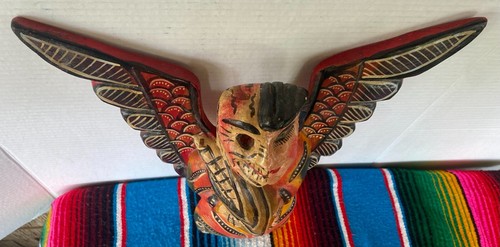 Mexican Folk Art Carved Wood Full Wing Angel Wall Spanish Colonial Corn Fruit 15 - Picture 6 of 8