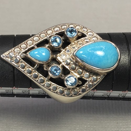 Nicky Butler Turquoise/Sky Blue Topaz 925 Sterling Silver Statement Ring Size 10 - Picture 12 of 15