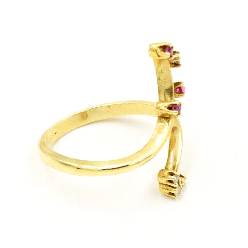 14k Yellow Gold Designer SKAL Diamond & Ruby Gemstone Swirl Wrap Ring Size 6 - Image 3 of 4
