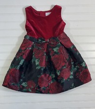 The Children  s Place Fit And Flare Dress Holiday Roses Floral Red Velvet Size 5T