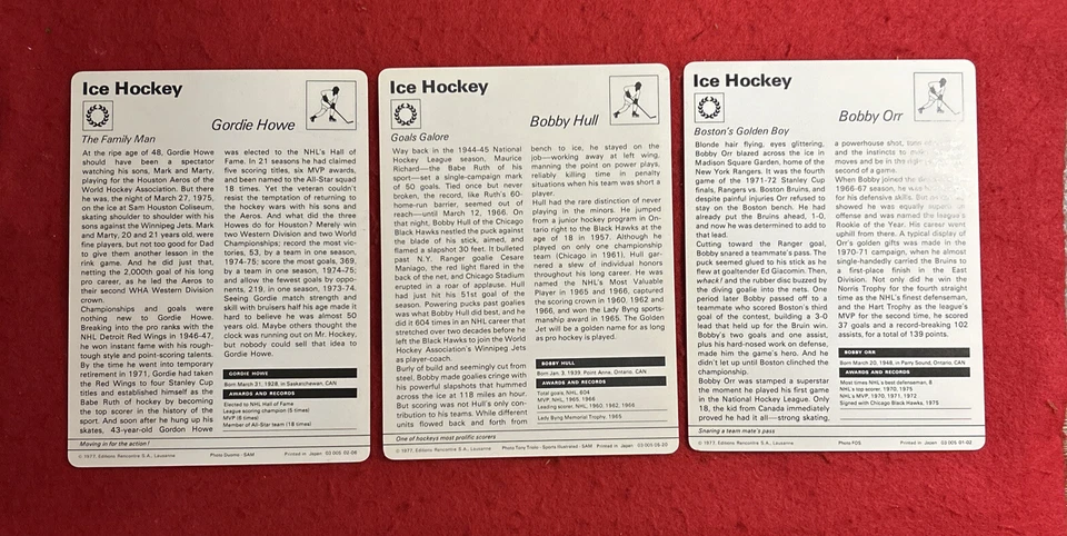 Sportscaster Hockey 1977 Bobby Orr #01-02 Bobby Hull #05-20 Gordie Howe #02-06 Foto 2 de 4