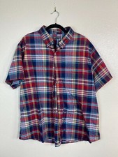 Eddie Bauer Classic Red Blue Plaid Short Sleeve Button Up camp Shirt Men sz 2XL