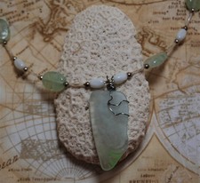 Wire Wrapped Light Green Faux Sea Glass Necklace 18.5" Handmade Beaded Jewelry