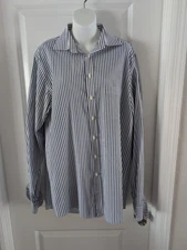 Blue And White Striped Stafford Dress Shirt Travel X-Tall 16 1/2 38-39