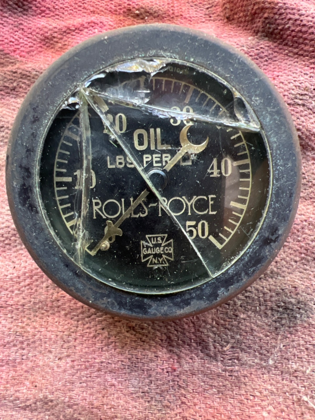 Vintage Rolls Royce Springfield Oil Pressure Gauge 0-50