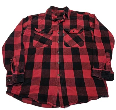 Five Brother Shirt Mens Large Button Up Flannel Red Plaid Buffalo Heavy Work 