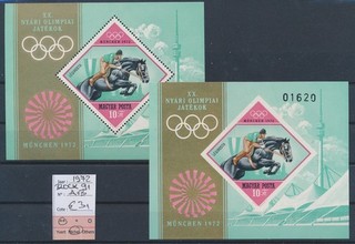 BV72415 Hungría 1972 Perf/Imperf Juegos Olímpicos Hojas MNH cv 31 EUR