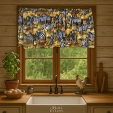 Zebra Wildlife Valance - Safari Animal Print - Cabin Lodge Man Cave Curtain