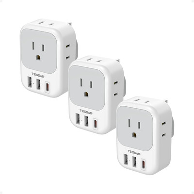 Type G Adapter for Travel 3 Pack, TESSAN US to UK Plug Adapter with 4 Outlets 3