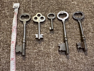 5 Antique Corbin Solid Barrel Skeleton Keys, Various Sizes