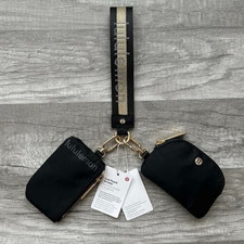 Lululemon Athletica Dual Pouch Wristlet Keychain Wallet Gold and Black