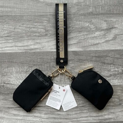Lululemon Athletica Dual Pouch Wristlet Keychain Wallet Gold and Black