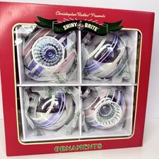 New LARGE Christopher Radko SHINY BRITE Christmas Ornaments, Set of 4: 3.75"