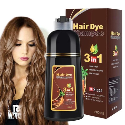 3 in 1 Hair Dye Shampoo Plants Ingredients Instant Color Black/Dark Brown 500ml