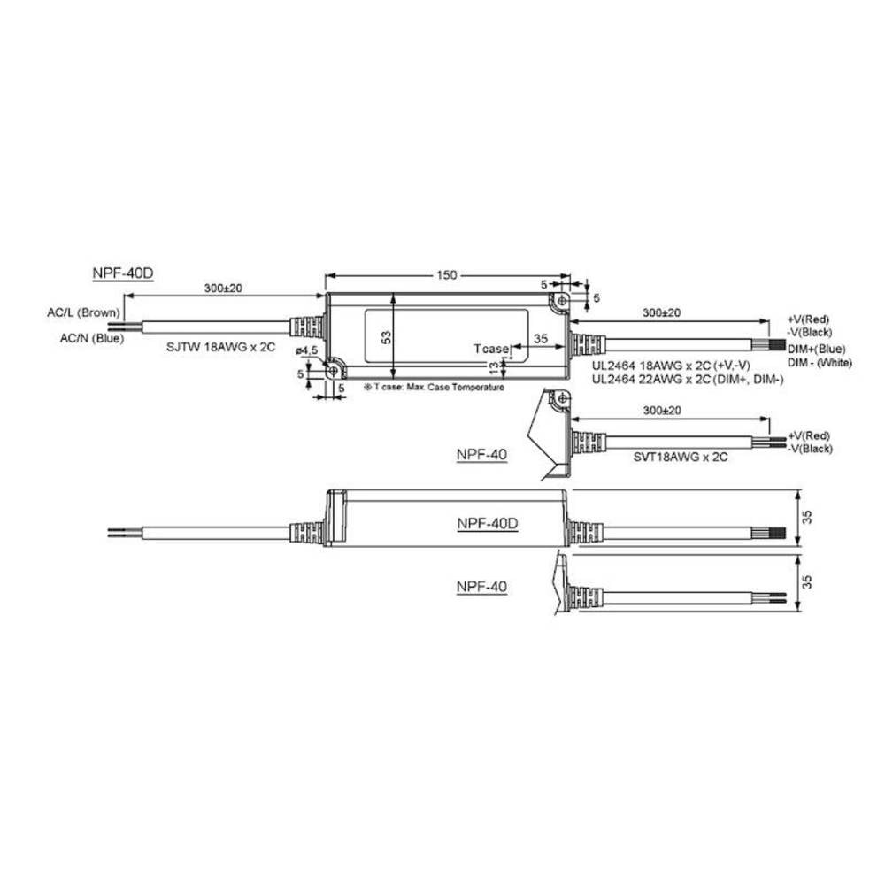 Mean Well NPF-40-20 alimentation LED 20V haute performance pour intégration