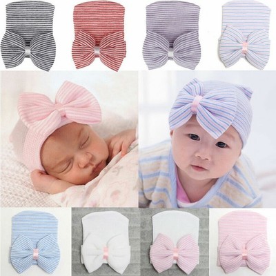 Cute Newborn Baby Infant Toddler Girl Comfy Bowknot Warm Beanie Hat Hospital Cap