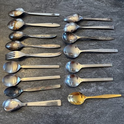 Lot Of 16 Vintage Airline Silverware Lufthansa United JAL TWA UTA EASTERN OLYMP