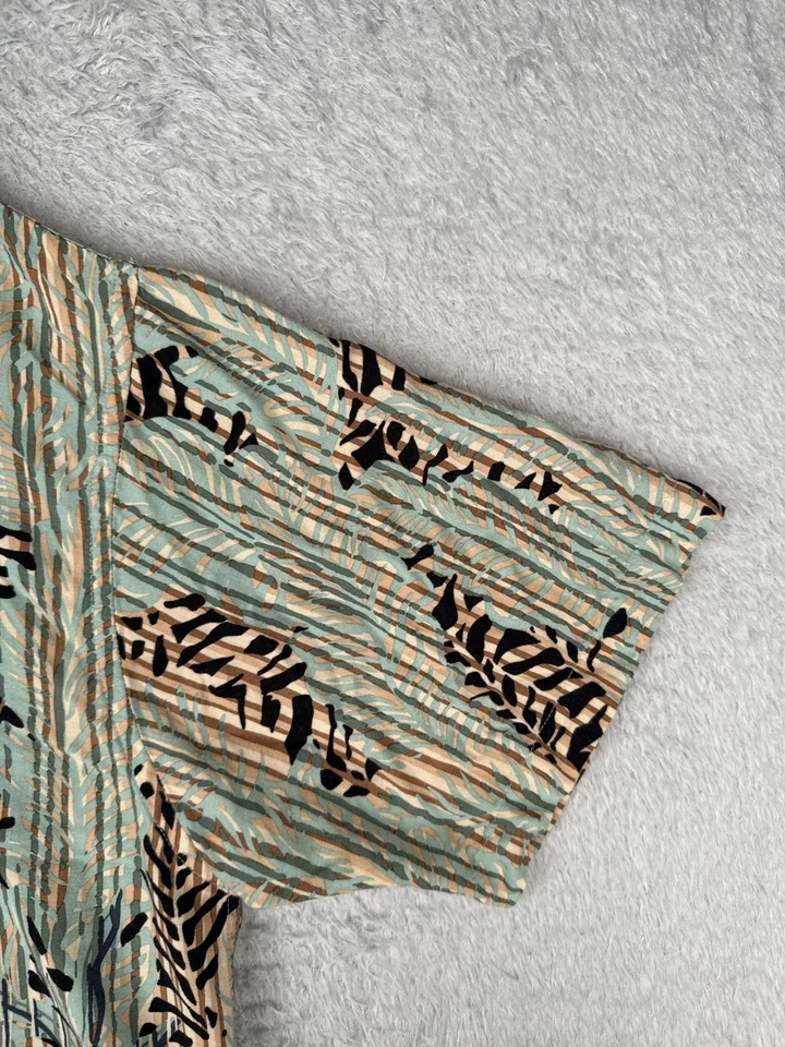 Campia Moda Shirt Men Extra Large Blue Button Hawaiian Floral Stripe 100% Rayon - Image 2 of 4