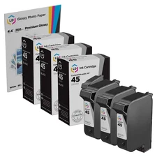 LD Reman Replacement Ink Cartridges for HP 51645A (HP 45) Set of 3 Black