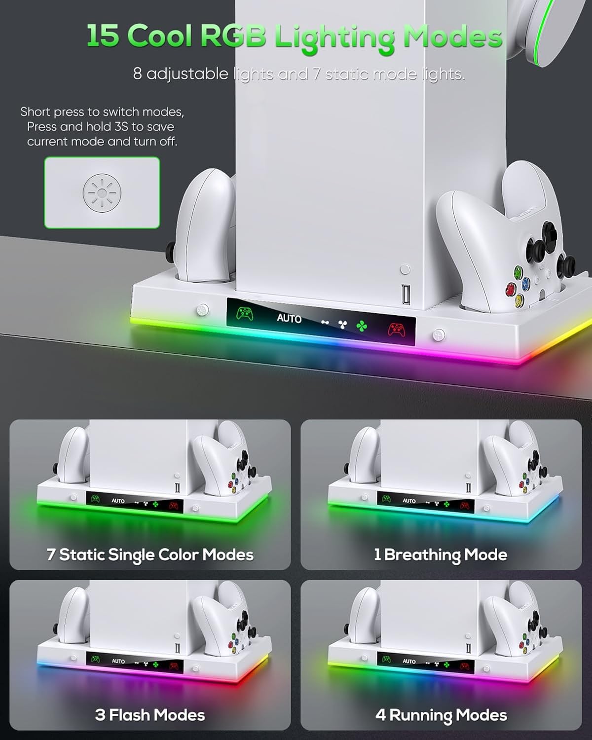 Ventola di Raffreddamento Auto e Supporto di Ricarica per Xbox Series X, 15 Modalità di Luce RGB, foto 4