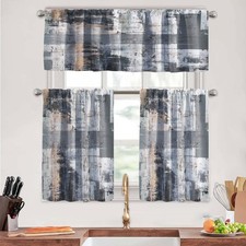 MCALK Dark Grey Kitchen Curtains 18"W x 52"L Pack of 3 , 01grey With Brown