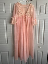 vintage pink sheer nylon robe nightgown with lace trim size large