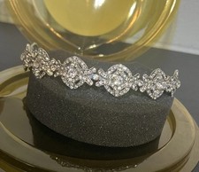 DAVIDS BRIDAL SILVER SWAROVSKI CRYSTAL ART DECO HEADBAND/ TIARA SKU 4515-0072